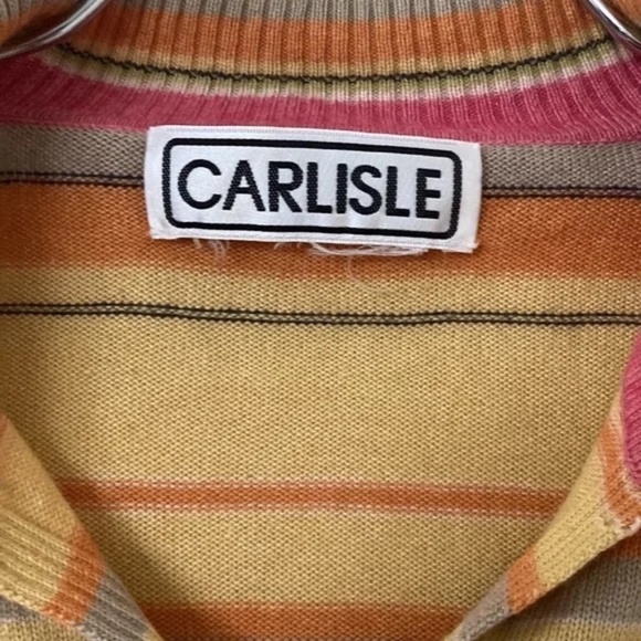 Vintage Carlisle Sweater Top Striped V Neck Collared Ribbed Medium - Picture 3 of 6